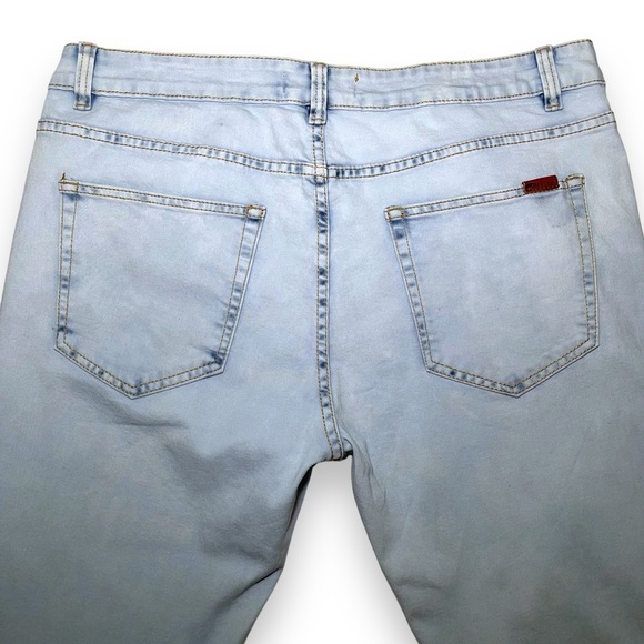 Platform Jeans Mens W36/L30 Slim Stretch Light Acid Wash Blue Denim Ripped Knees - Picture 6 of 9